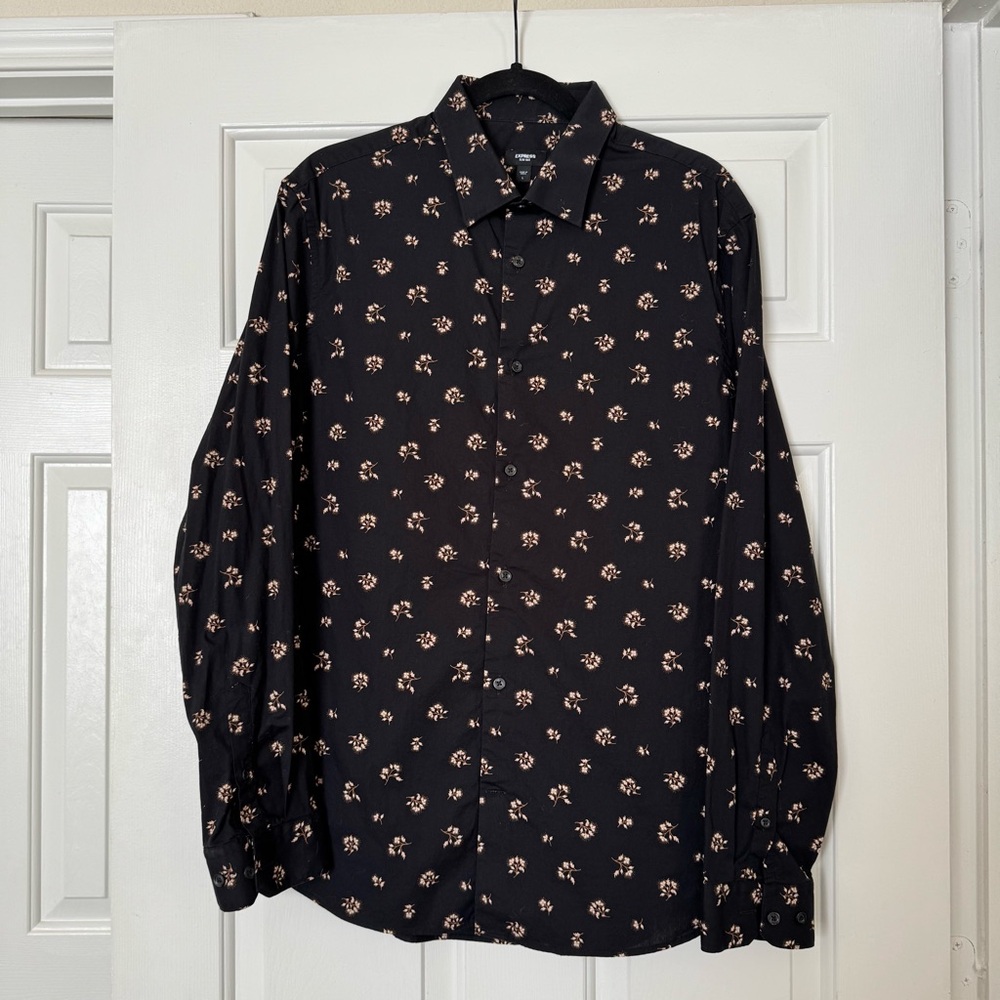 Express Black Patterned Dress Shirt